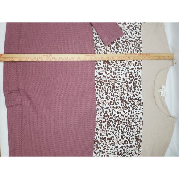Umgee Top Plus Size 1X Mixed Leopard Print Boho Peasant Thermal Shirt 1 1XL - Picture 4 of 7